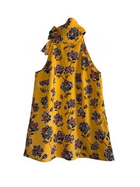 Banana Republic Yellow Floral High-Neck Blouse